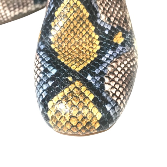 Faux Snakeskin Block Heel Ankle Boots - Blue/Yellow - Size 6 - Picture 3 of 13